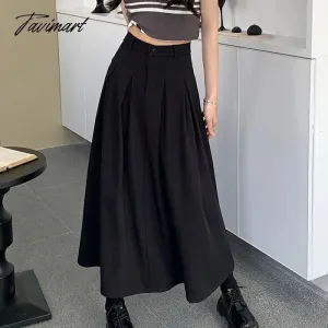 Tavimart Elegant Women Long Black Suits Skirts For Female Pockets OL Casual  Loose A-Line High Waist Midi Skirt Summer Autumn SK35