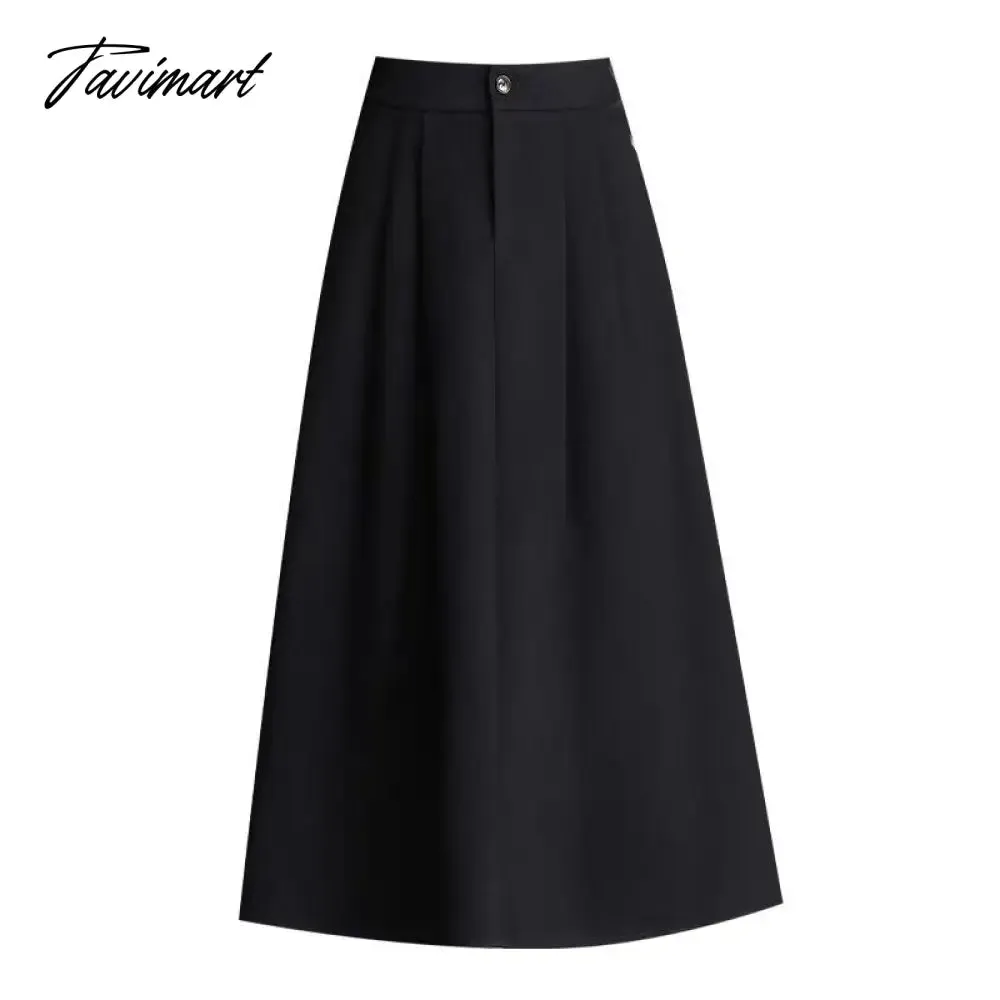 Tavimart Elegant Women Long Black Suits Skirts For Female Pockets OL Casual  Loose A-Line High Waist Midi Skirt Summer Autumn SK35