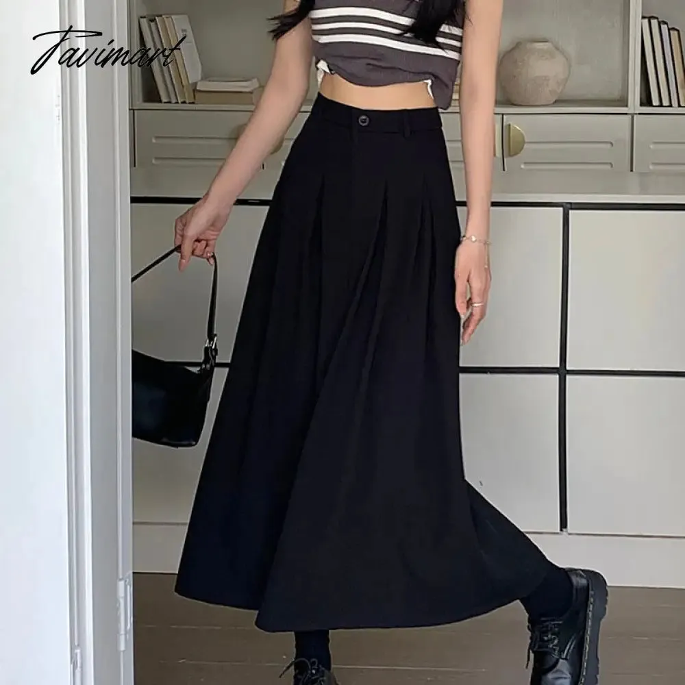 Tavimart Elegant Women Long Black Suits Skirts For Female Pockets OL Casual  Loose A-Line High Waist Midi Skirt Summer Autumn SK35