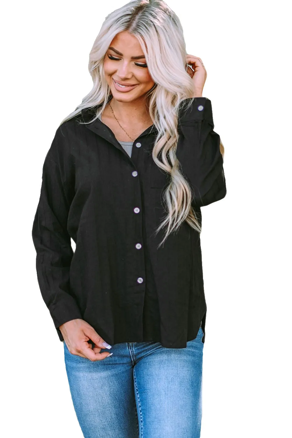 Textured Pocket Long Sleeve Shirt