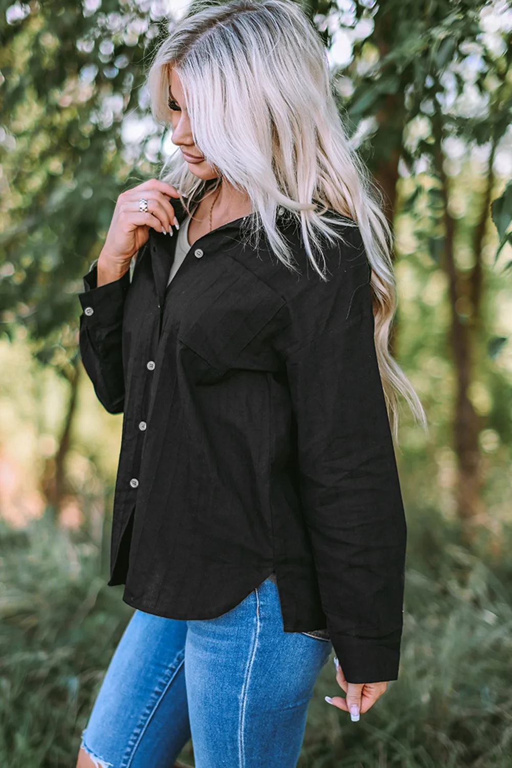 Textured Pocket Long Sleeve Shirt