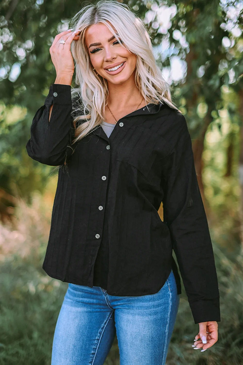 Textured Pocket Long Sleeve Shirt