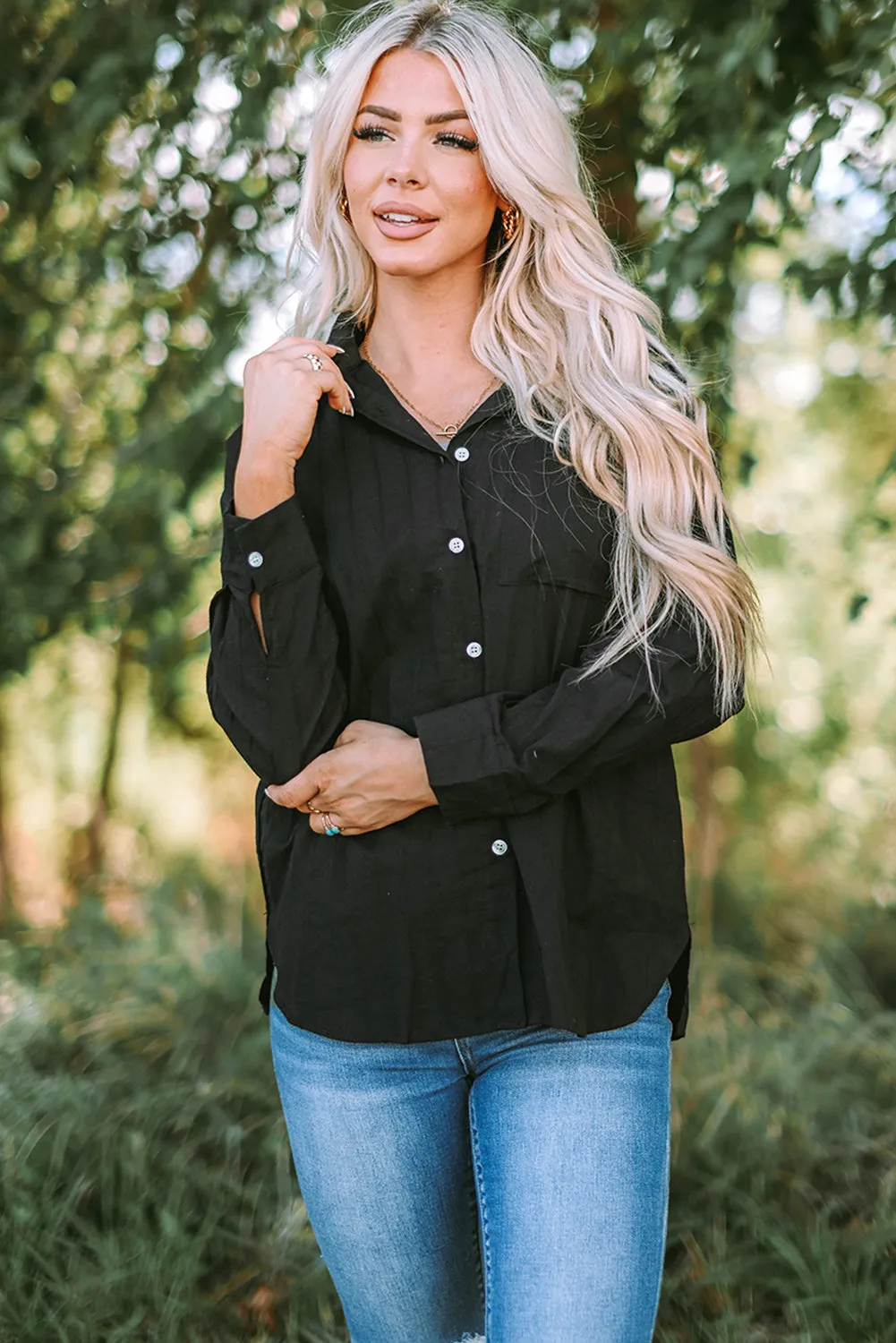 Textured Pocket Long Sleeve Shirt