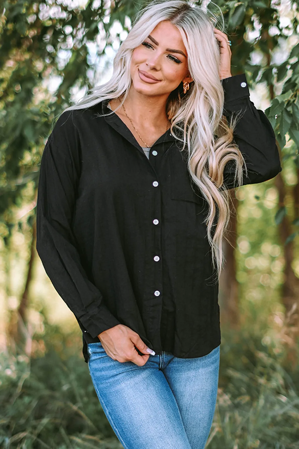 Textured Pocket Long Sleeve Shirt