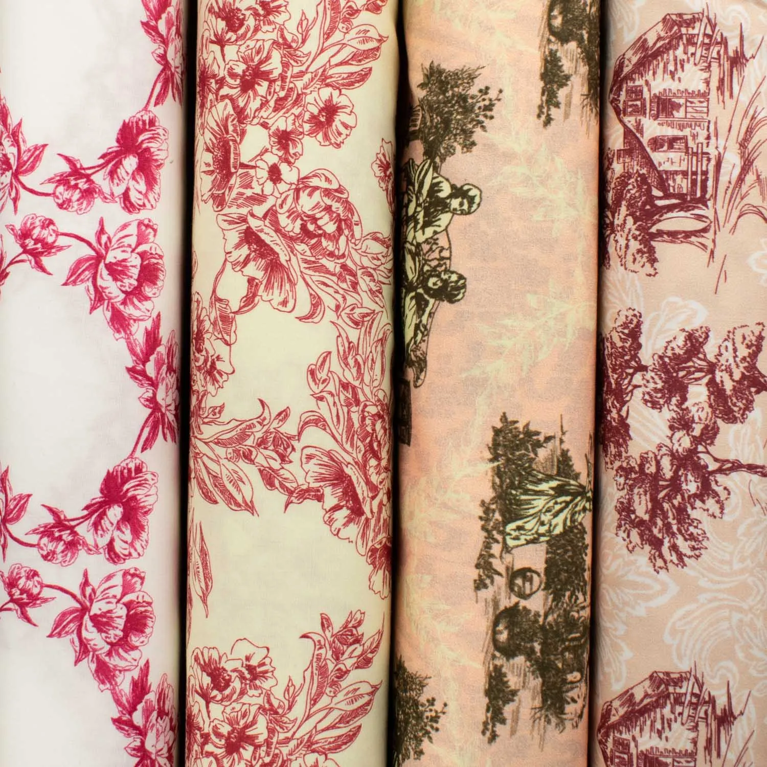 Victoria Red Collection #06 Sketch Flower on Cream Cotton Prints