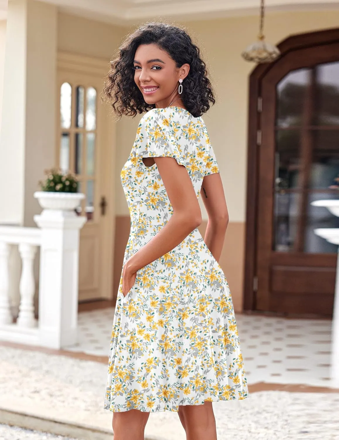 Zeagoo Womens Casual Swing Floral Ruffle Short Sleeve Sundresses