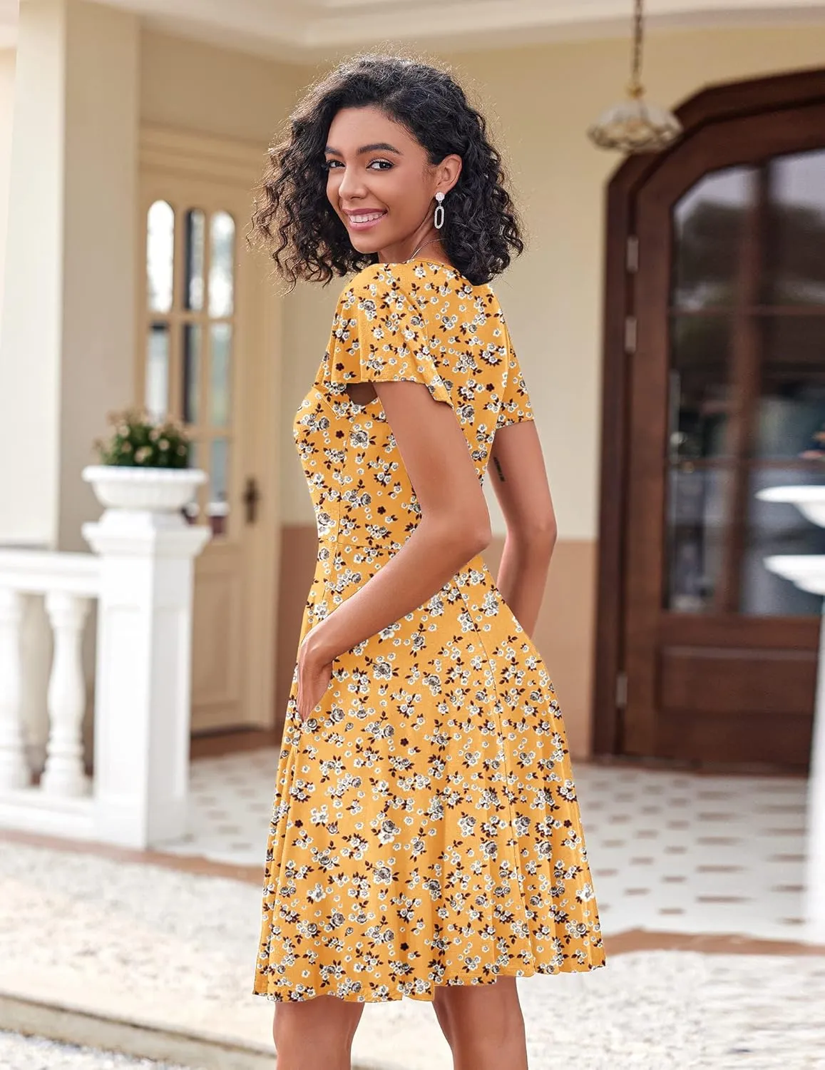 Zeagoo Womens Casual Swing Floral Ruffle Short Sleeve Sundresses