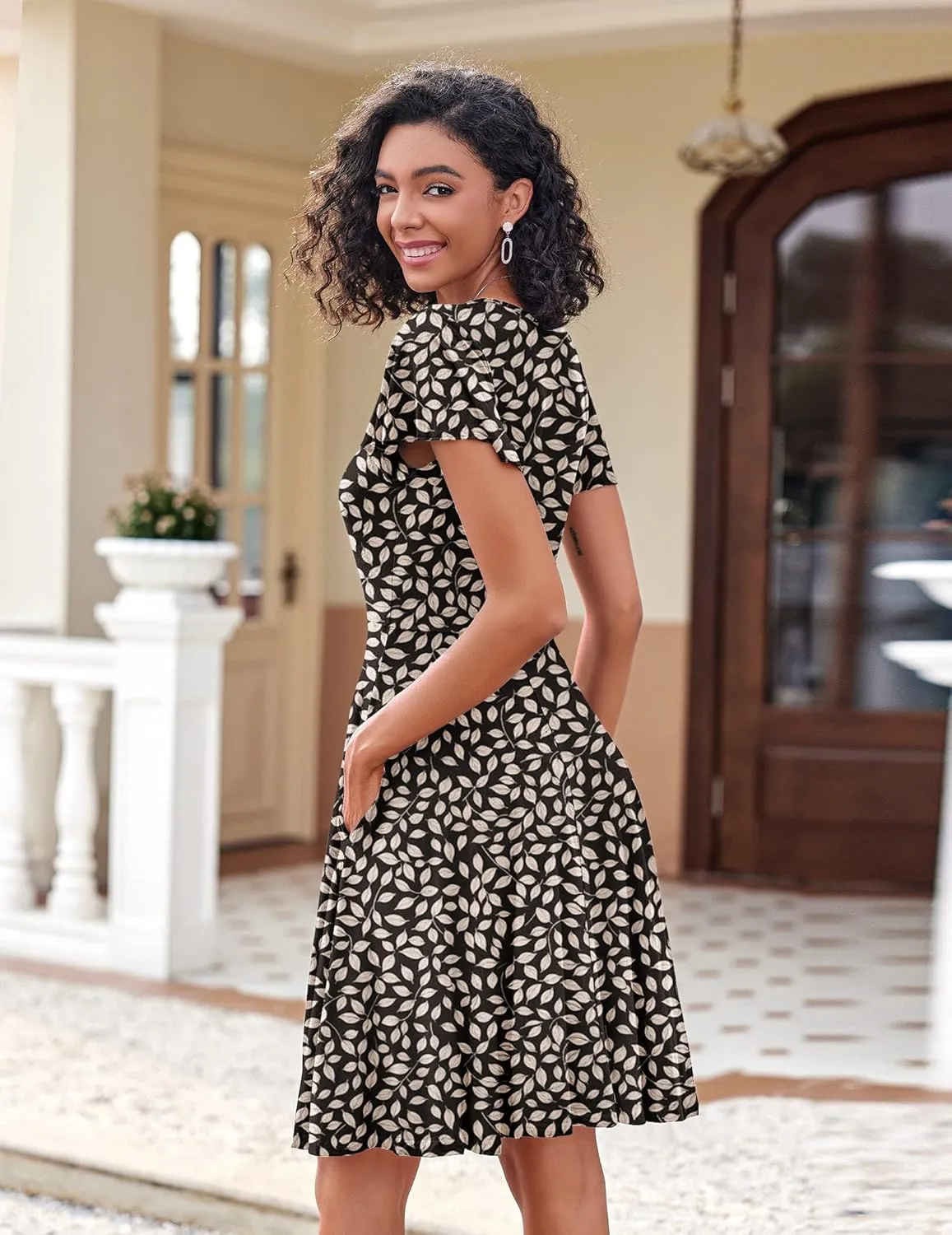 Zeagoo Womens Casual Swing Floral Ruffle Short Sleeve Sundresses