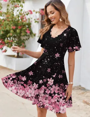 Zeagoo Womens Casual Swing Floral Ruffle Short Sleeve Sundresses