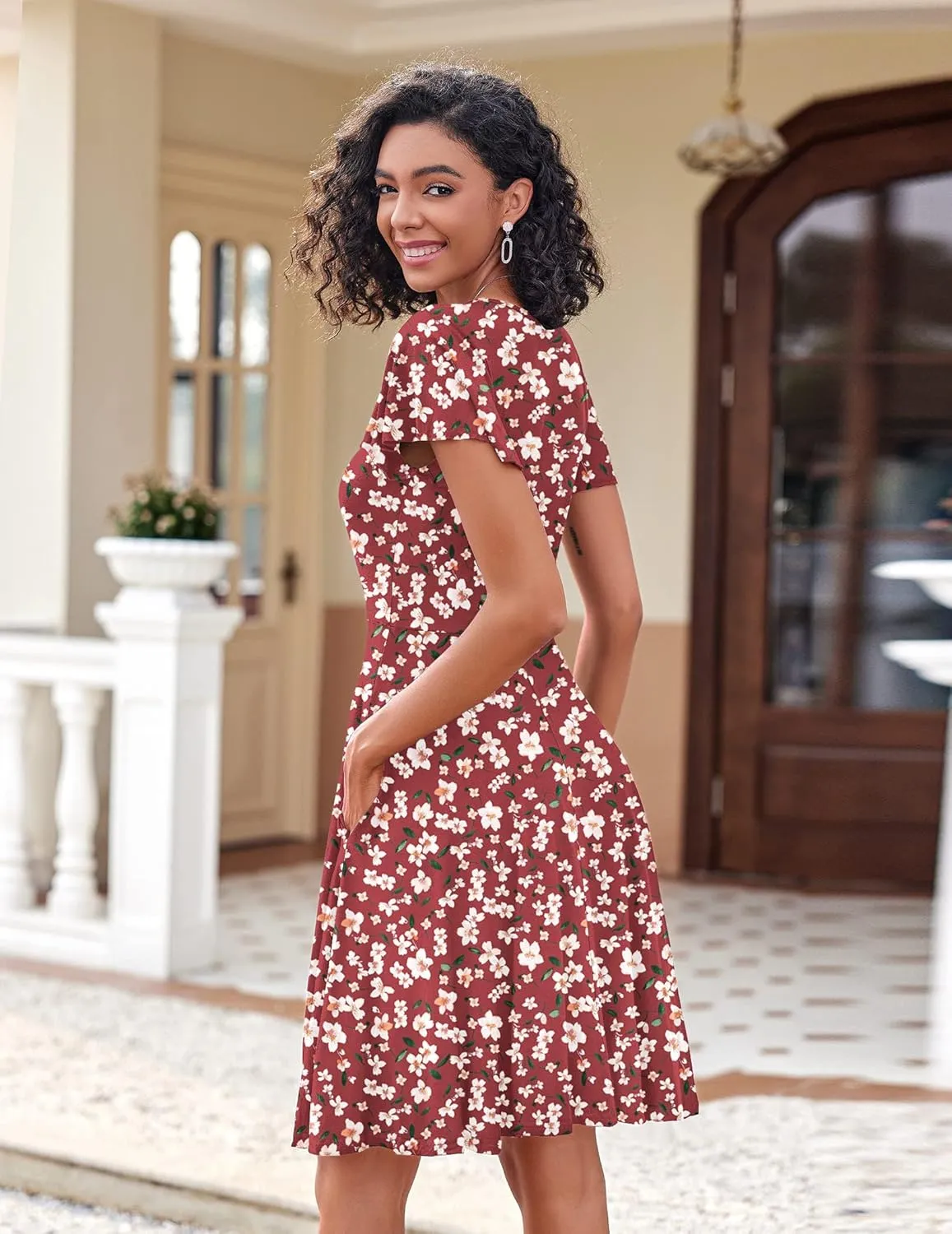 Zeagoo Womens Casual Swing Floral Ruffle Short Sleeve Sundresses