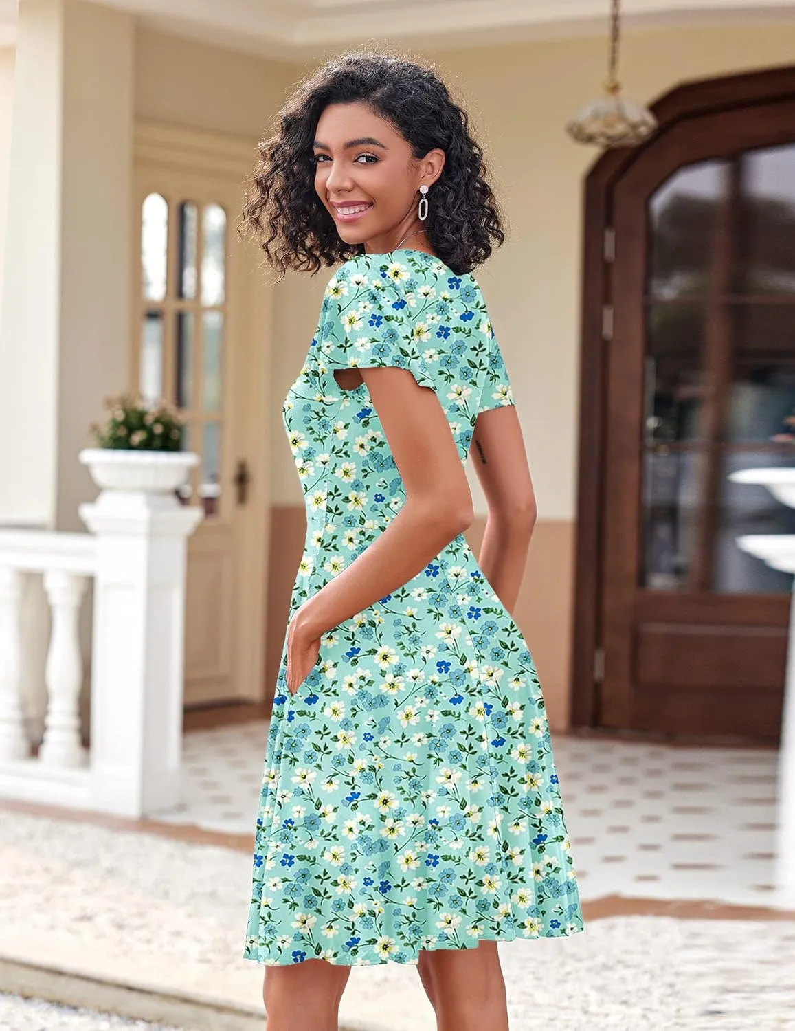 Zeagoo Womens Casual Swing Floral Ruffle Short Sleeve Sundresses