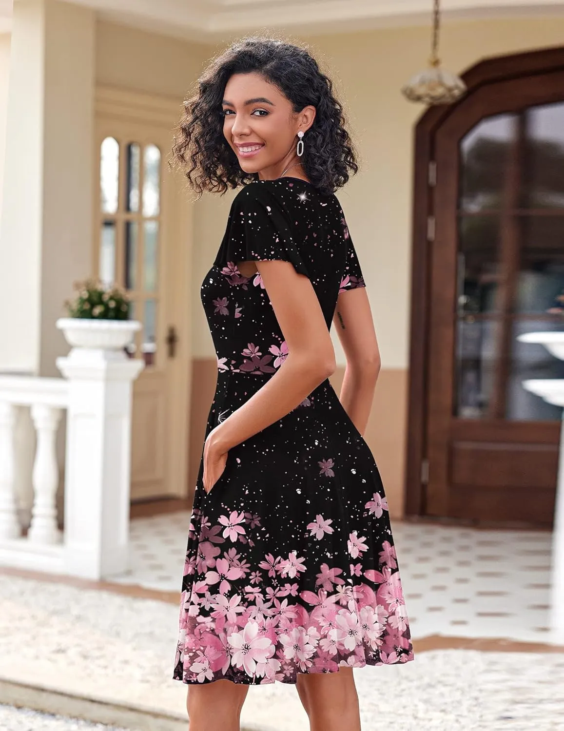 Zeagoo Womens Casual Swing Floral Ruffle Short Sleeve Sundresses